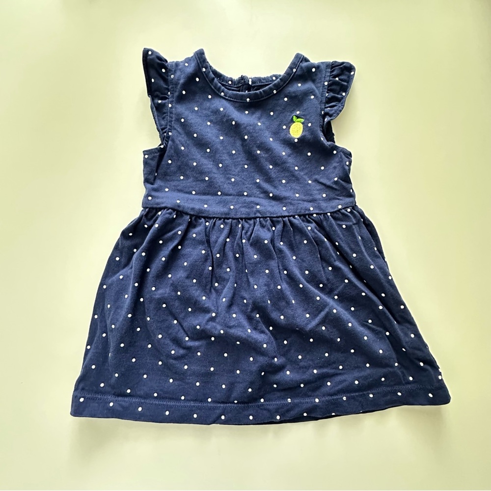 Little Me Blue and White Polka Dots Sundress Flutter Lemon Sleeveless 12M